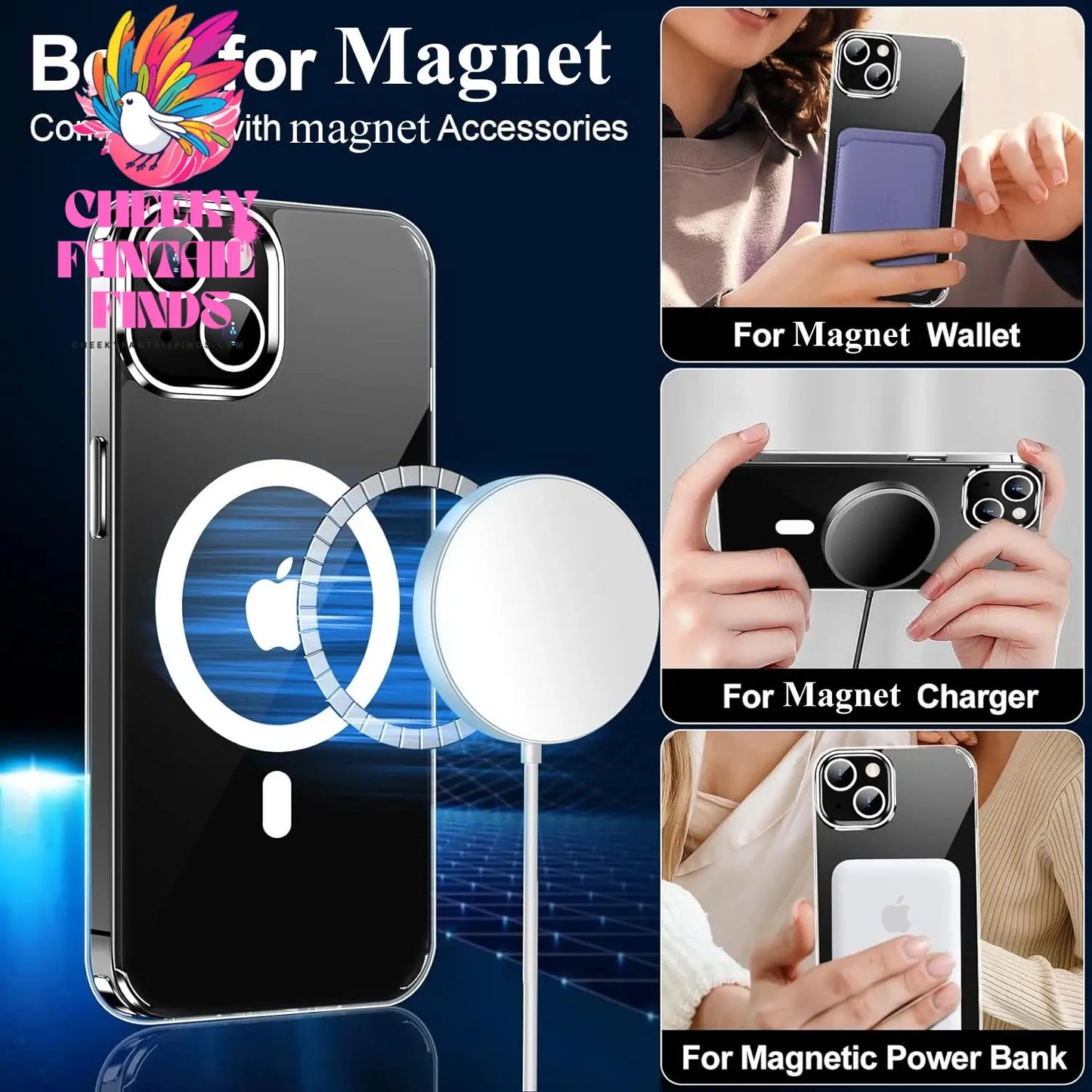 Crystal Clear Magnetic Phone Case for Wireless Charge iPhone 16 15 14 Pro Max Plus 12 13 Mini 11 Mobile Cases Shockproof Cover Cheeky Fantail Finds