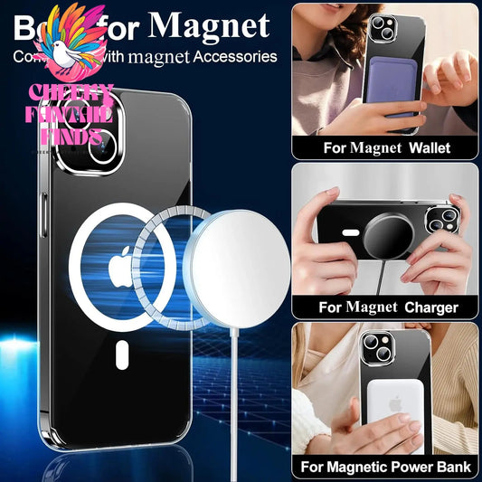 Crystal Clear Magnetic Phone Case for Wireless Charge iPhone 16 15 14 Pro Max Plus 12 13 Mini 11 Mobile Cases Shockproof Cover Cheeky Fantail Finds