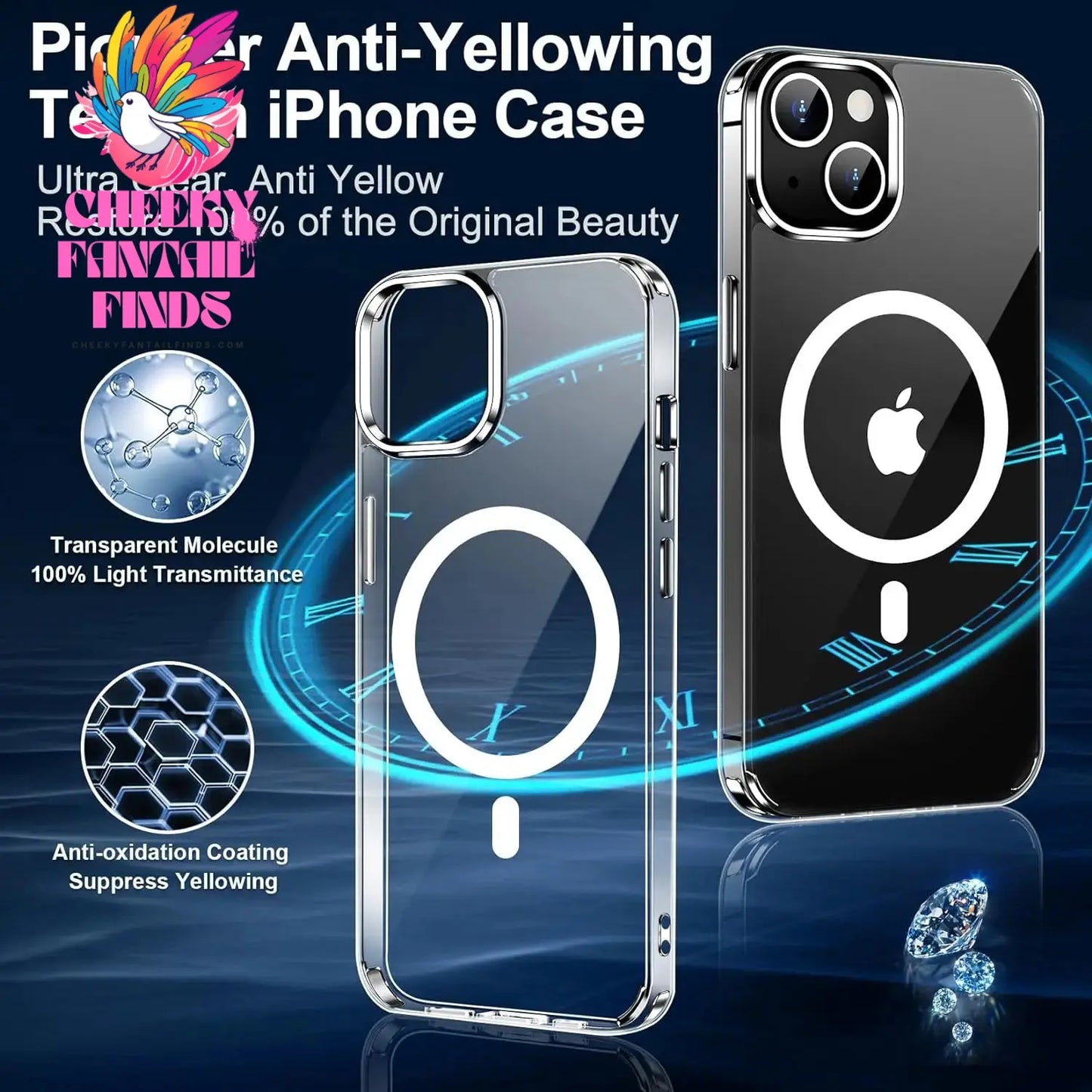 Crystal Clear Magnetic Phone Case for Wireless Charge iPhone 16 15 14 Pro Max Plus 12 13 Mini 11 Mobile Cases Shockproof Cover Cheeky Fantail Finds