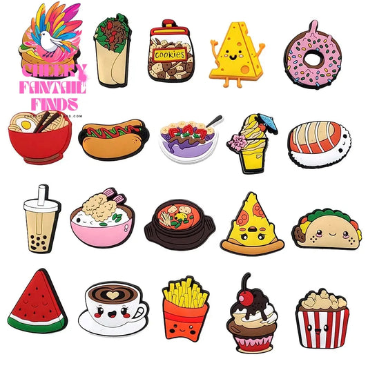 Cute 1-20Pcs Food Drink Dessert Coffee Shoe Charms Garden Accessories Buckle Fit Clogs Sandals Pins Decorate Kids Gift Cheeky Fantail Finds