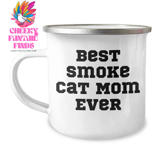 Cute 12oz Smoke Cat Mom Ever Enamel Camping Mug | Gifts for Cat Lovers | Funny Mother's Day Unique Gifts from Daughter | Outdoor Adventure Campfire Gifts - Image 1