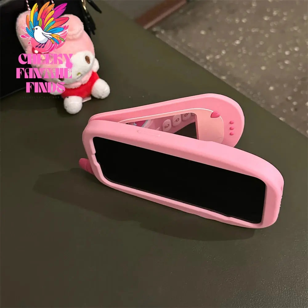 Cute 3D Pink Cellphone Model Flip Mirror Silicone Case For iPhone 16 15 14 13 12 Pro Max 11 Shockproof Soft Cover Gift Cheeky Fantail Finds