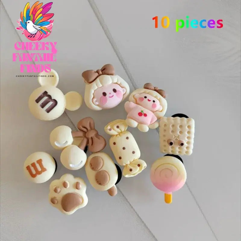 Cute Candy Girl Hole Shoe Charms Decorations Shoe Buckle Cartoon Biscuit Bear DIY Shoes Flower Accessories Cheeky Fantail Finds