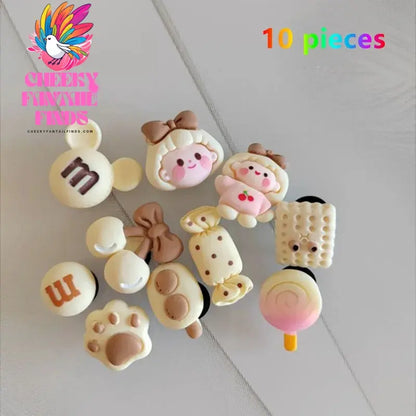 Cute Candy Girl Hole Shoe Charms Decorations Shoe Buckle Cartoon Biscuit Bear DIY Shoes Flower Accessories Cheeky Fantail Finds