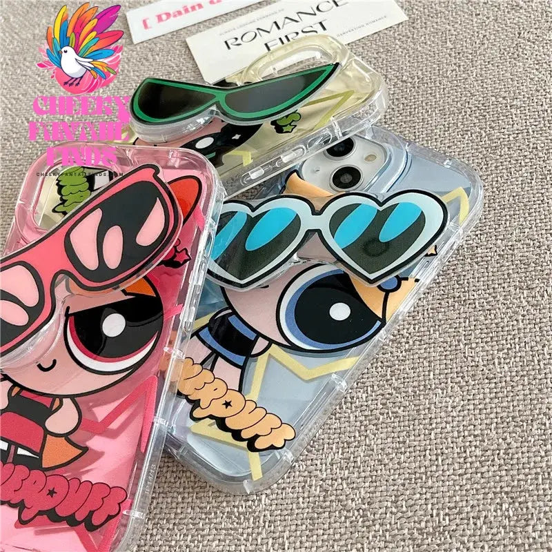 Cute Cartoon Powerpuff Girls sunglasses Cover for iPhone 11 12 13 14 15 Pro Max Plus X XS XR Soft Tpu Phone Case Cheeky Fantail Finds