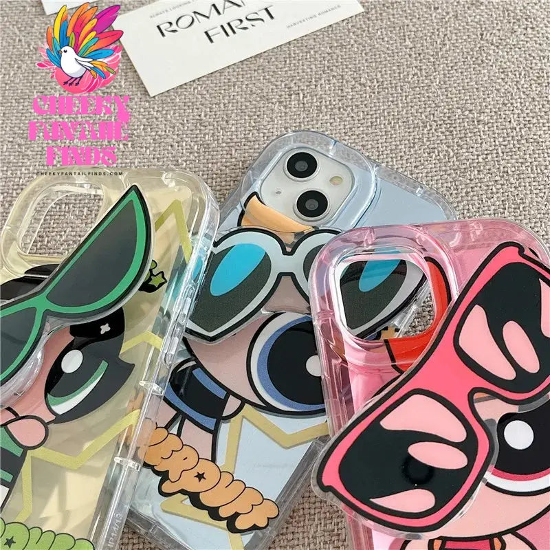 Cute Cartoon Powerpuff Girls sunglasses Cover for iPhone 11 12 13 14 15 Pro Max Plus X XS XR Soft Tpu Phone Case Cheeky Fantail Finds