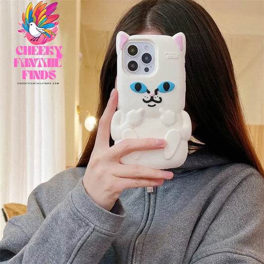 Cute Cartoon one-finger salute Cat  Phone Case for IPhone 16 15 14 13 12ProMax Shockproof Silicone Soft High Quality Back Cover Cheeky Fantail Finds