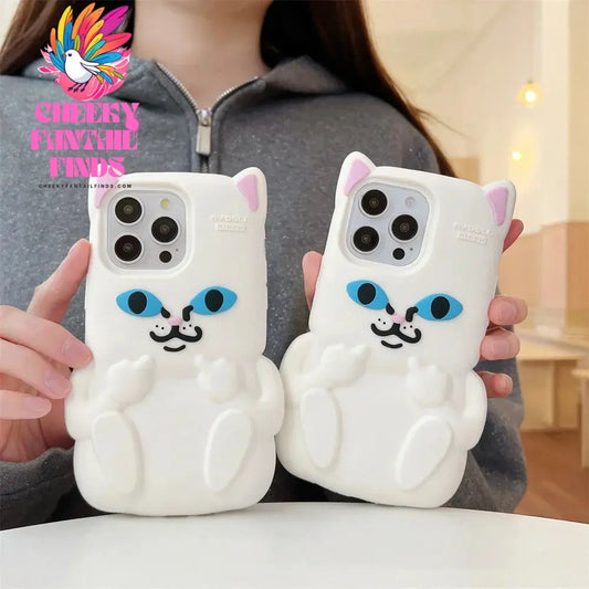 Cute Cartoon one-finger salute Cat  Phone Case for IPhone 16 15 14 13 12ProMax Shockproof Silicone Soft High Quality Back Cover Cheeky Fantail Finds