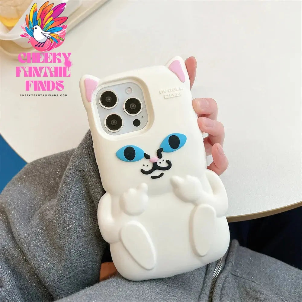 Cute Cartoon one-finger salute Cat  Phone Case for IPhone 16 15 14 13 12ProMax Shockproof Silicone Soft High Quality Back Cover Cheeky Fantail Finds