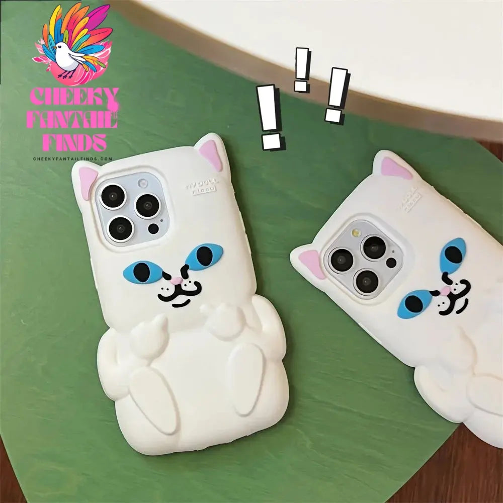 Cute Cartoon one-finger salute Cat  Phone Case for IPhone 16 15 14 13 12ProMax Shockproof Silicone Soft High Quality Back Cover Cheeky Fantail Finds