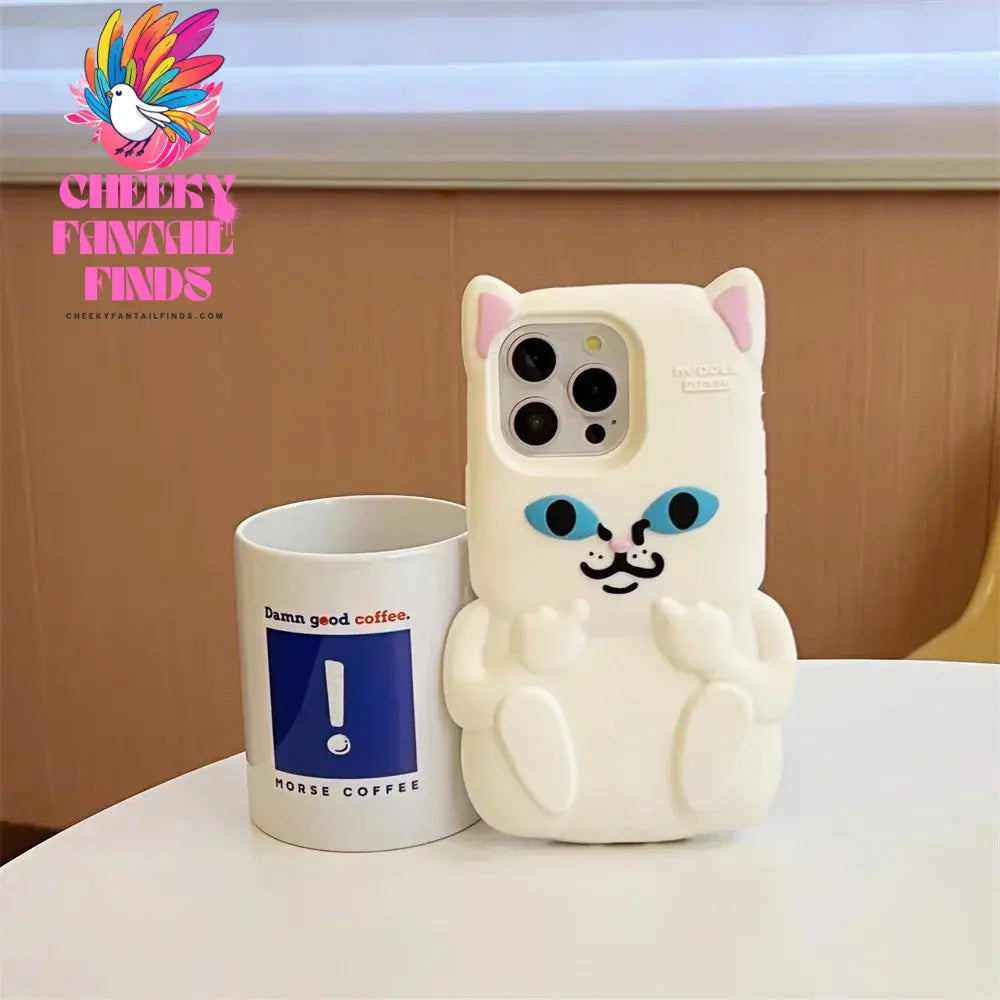 Cute Cartoon one-finger salute Cat  Phone Case for IPhone 16 15 14 13 12ProMax Shockproof Silicone Soft High Quality Back Cover Cheeky Fantail Finds