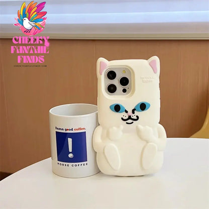 Cute Cartoon one-finger salute Cat  Phone Case for IPhone 16 15 14 13 12ProMax Shockproof Silicone Soft High Quality Back Cover Cheeky Fantail Finds