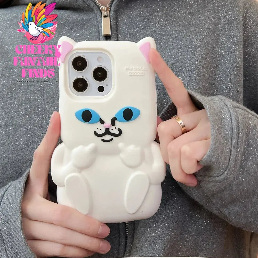 Cute Cartoon one-finger salute Cat  Phone Case for IPhone 16 15 14 13 12ProMax Shockproof Silicone Soft High Quality Back Cover Cheeky Fantail Finds