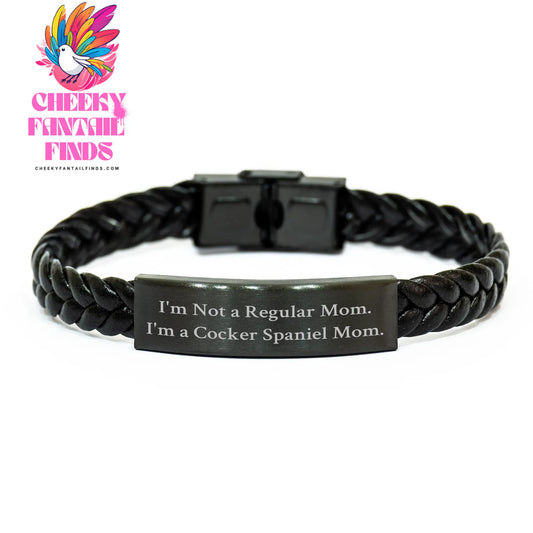 Cute Cocker Spaniel Mom Interlaced Leather Bracelet Gifts for Men from Funny Quote Lovers, Father's Day Unique Presents - Image 1