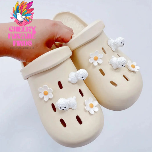 Cute Dog And Flower 3D Shoe Accessories For Boys And Girls White Puppy Detachable DIY Clog Shoe Buckle Cheeky Fantail Finds