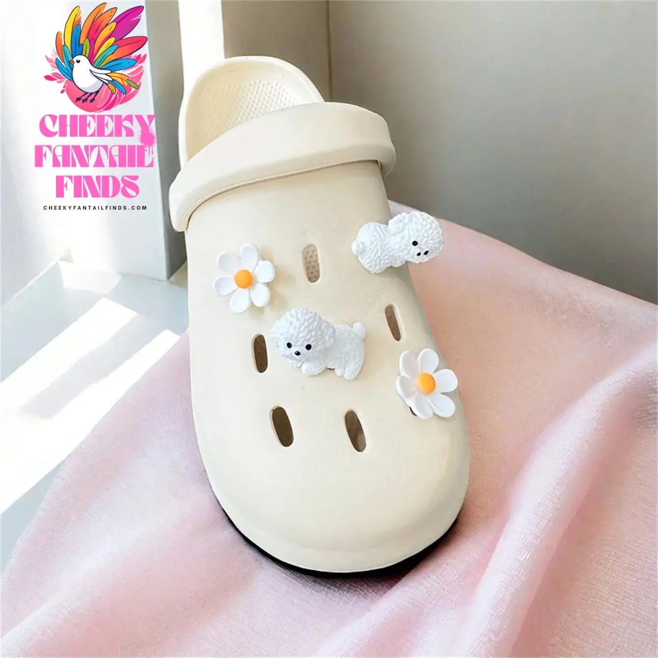 Cute Dog And Flower 3D Shoe Accessories For Boys And Girls White Puppy Detachable DIY Clog Shoe Buckle Cheeky Fantail Finds