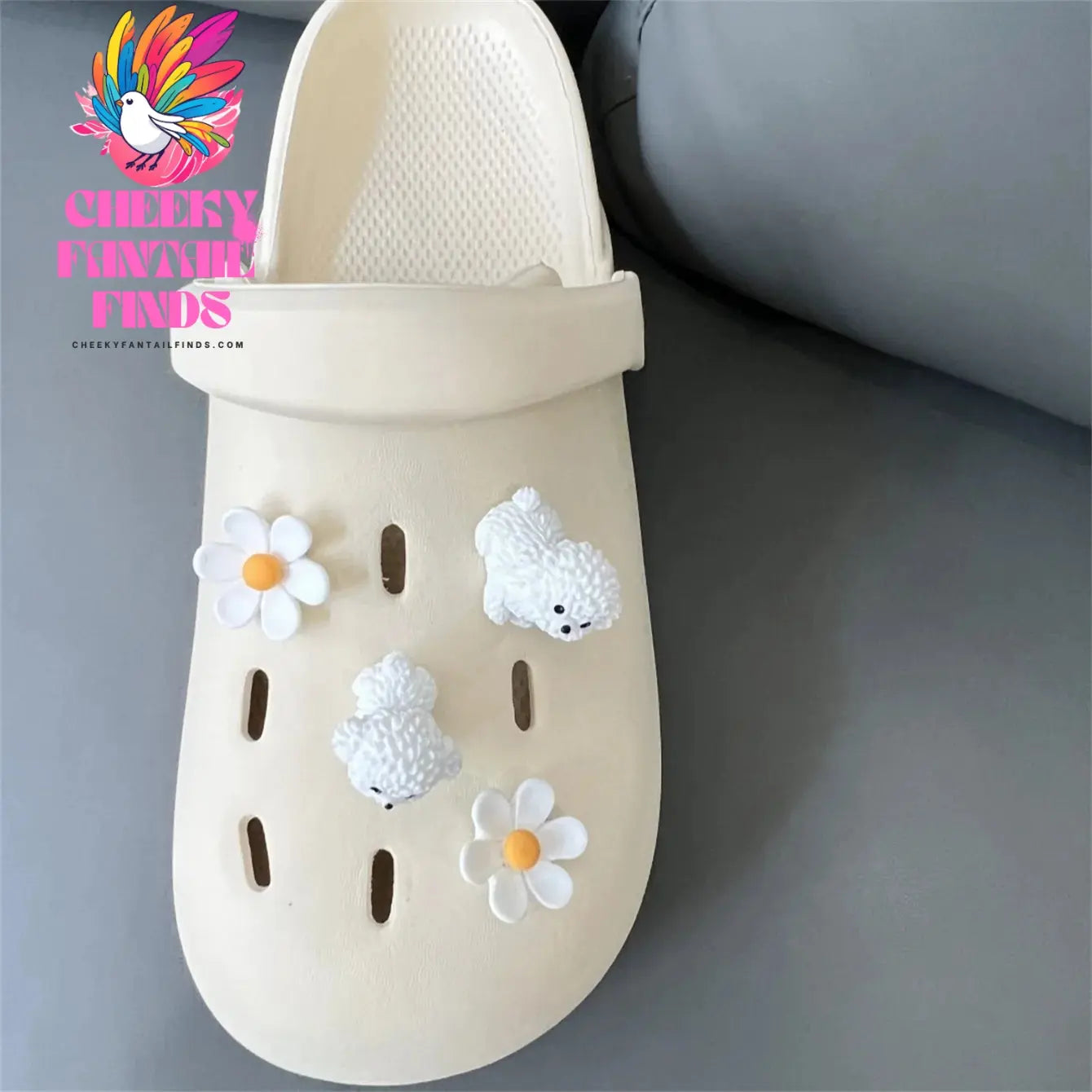 Cute Dog And Flower 3D Shoe Accessories For Boys And Girls White Puppy Detachable DIY Clog Shoe Buckle Cheeky Fantail Finds