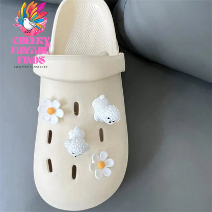Cute Dog And Flower 3D Shoe Accessories For Boys And Girls White Puppy Detachable DIY Clog Shoe Buckle Cheeky Fantail Finds