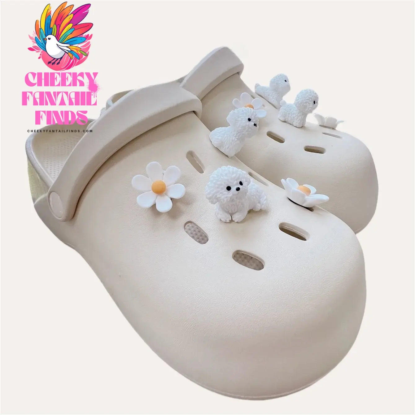 Cute Dog And Flower 3D Shoe Accessories For Boys And Girls White Puppy Detachable DIY Clog Shoe Buckle Cheeky Fantail Finds