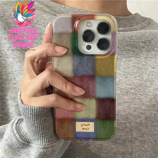 Cute Dopamine Color Block Match Plaid Clear Case For iPhone 16 15 14 13 12 11 Pro Max XS XR X SE 7 8 Plus Checkered Soft Cover Cheeky Fantail Finds