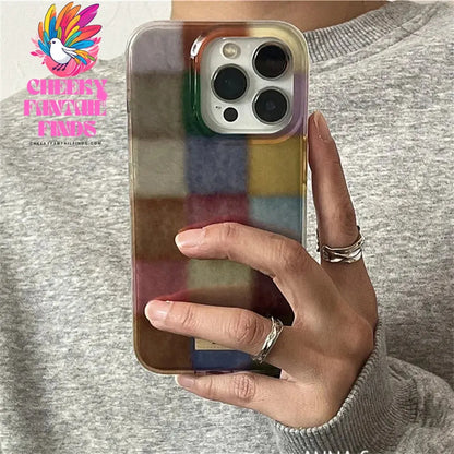 Cute Dopamine Color Block Match Plaid Clear Case For iPhone 16 15 14 13 12 11 Pro Max XS XR X SE 7 8 Plus Checkered Soft Cover Cheeky Fantail Finds
