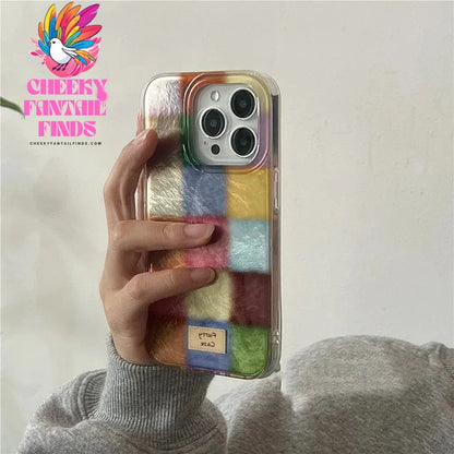 Cute Dopamine Color Block Match Plaid Clear Case For iPhone 16 15 14 13 12 11 Pro Max XS XR X SE 7 8 Plus Checkered Soft Cover Cheeky Fantail Finds
