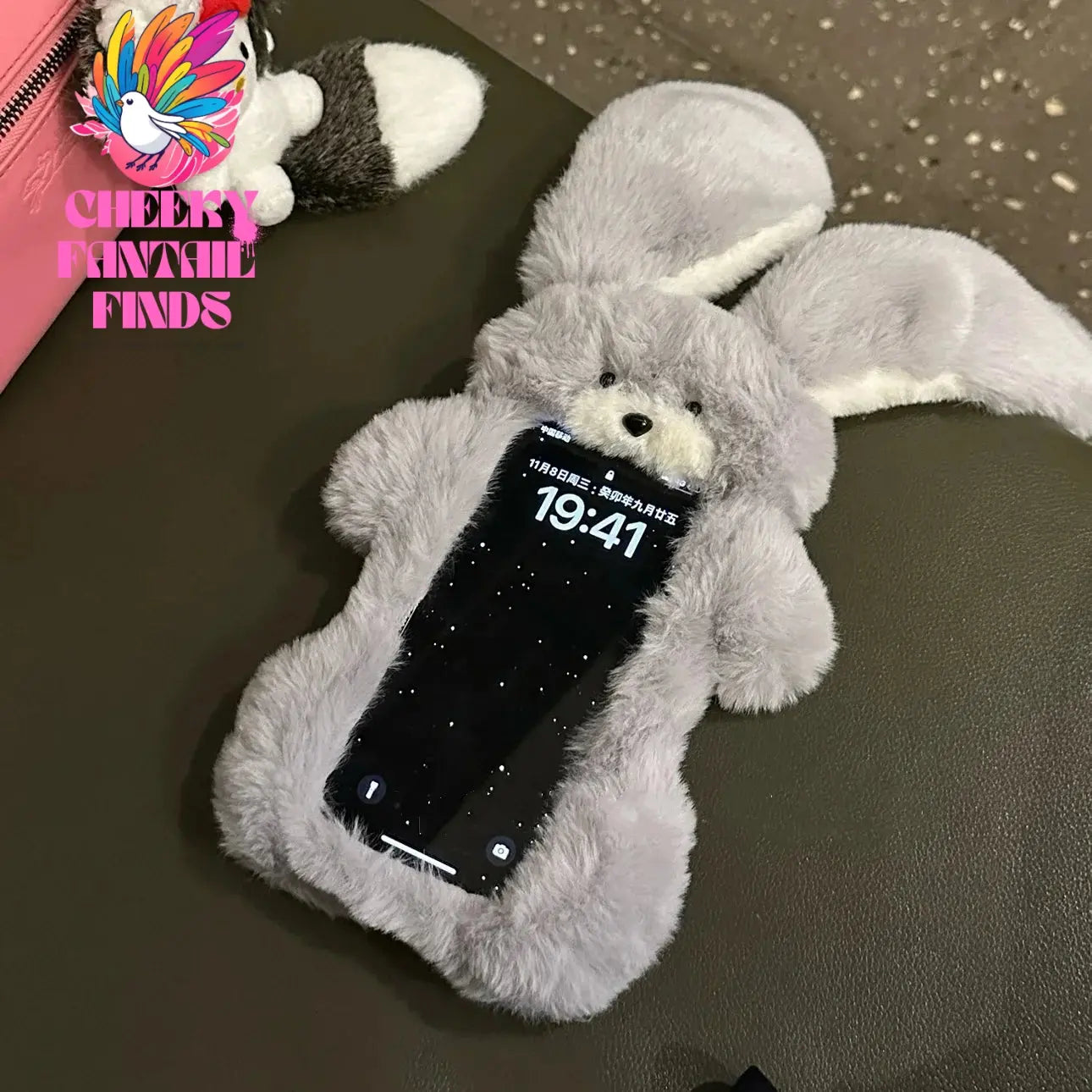 Cute Fluffy Plush Long Ears Rabbit Phone Case for iPhone 15 14 13 12 Pro Max 11 16pro Girls Kawaii Furry Cartoon Protector Cover Cheeky Fantail Finds