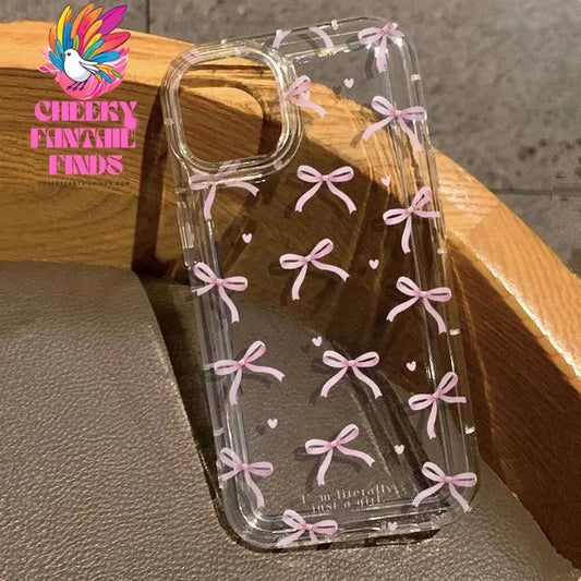 Cute Pink Heart Bow Case for IPhone 16 15 14 13 12 11 Pro Max 13 12Mini XS XR 7 8Plus SE 2022 Shockproof Soft Clear Cases Coque Cheeky Fantail Finds
