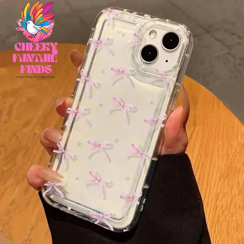 Cute Pink Heart Bow Case for IPhone 16 15 14 13 12 11 Pro Max 13 12Mini XS XR 7 8Plus SE 2022 Shockproof Soft Clear Cases Coque Cheeky Fantail Finds