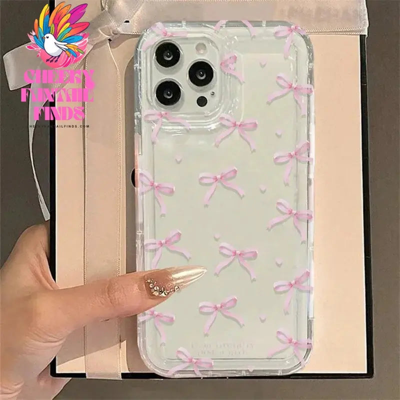 Cute Pink Heart Bow Case for IPhone 16 15 14 13 12 11 Pro Max 13 12Mini XS XR 7 8Plus SE 2022 Shockproof Soft Clear Cases Coque Cheeky Fantail Finds