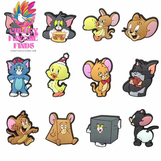 Cute Tom and Jerry Series Shoe Charms Set For Clogs Bogg Bag Bubble Slides Sandals PVC Shoe Decorations Beach Bag Accessories Cheeky Fantail Finds