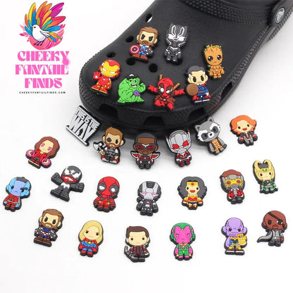 Cute superhero PVC  shoes charms cute Cartoon DIY Sandals Accessories for clogs Decorations boy kids gift Cheeky Fantail Finds