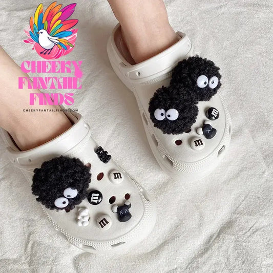 DIY Black Plush Ball Shoes Charms for Furry Ball Cute Hole Shoe Charms Designer Lovely Accessories All-match Hot Sale 2024 Cheeky Fantail Finds
