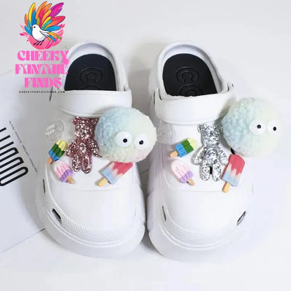 DIY Black Plush Ball Shoes Charms for Furry Ball Cute Hole Shoe Charms Designer Lovely Accessories All-match Hot Sale 2024 Cheeky Fantail Finds