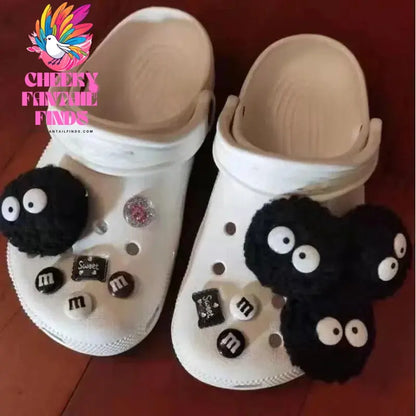 DIY Black Plush Ball Shoes Charms for Furry Ball Cute Hole Shoe Charms Designer Lovely Accessories All-match Hot Sale 2024 Cheeky Fantail Finds