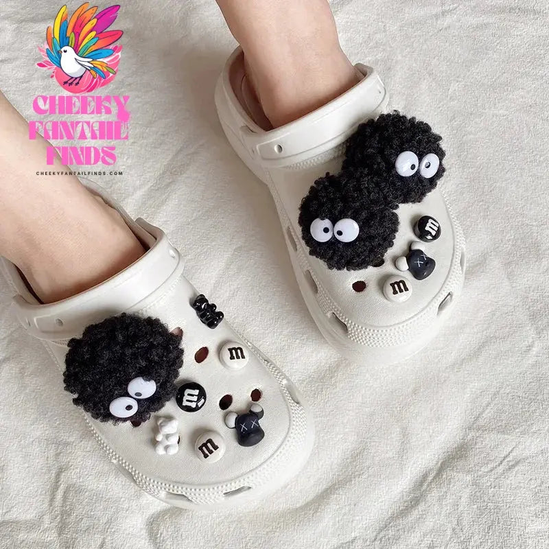 DIY Black Plush Ball Shoes Charms for Furry Ball Cute Hole Shoe Charms Designer Lovely Accessories All-match Hot Sale 2024 Cheeky Fantail Finds