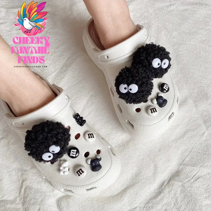 DIY Black Plush Ball Shoes Charms for Furry Ball Cute Hole Shoe Charms Designer Lovely Accessories All-match Hot Sale 2024 Cheeky Fantail Finds