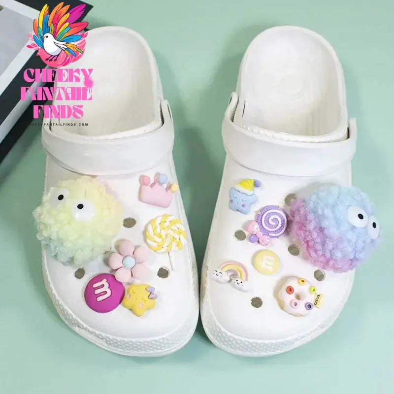 DIY Black Plush Ball Shoes Charms for Furry Ball Cute Hole Shoe Charms Designer Lovely Accessories All-match Hot Sale 2024 Cheeky Fantail Finds