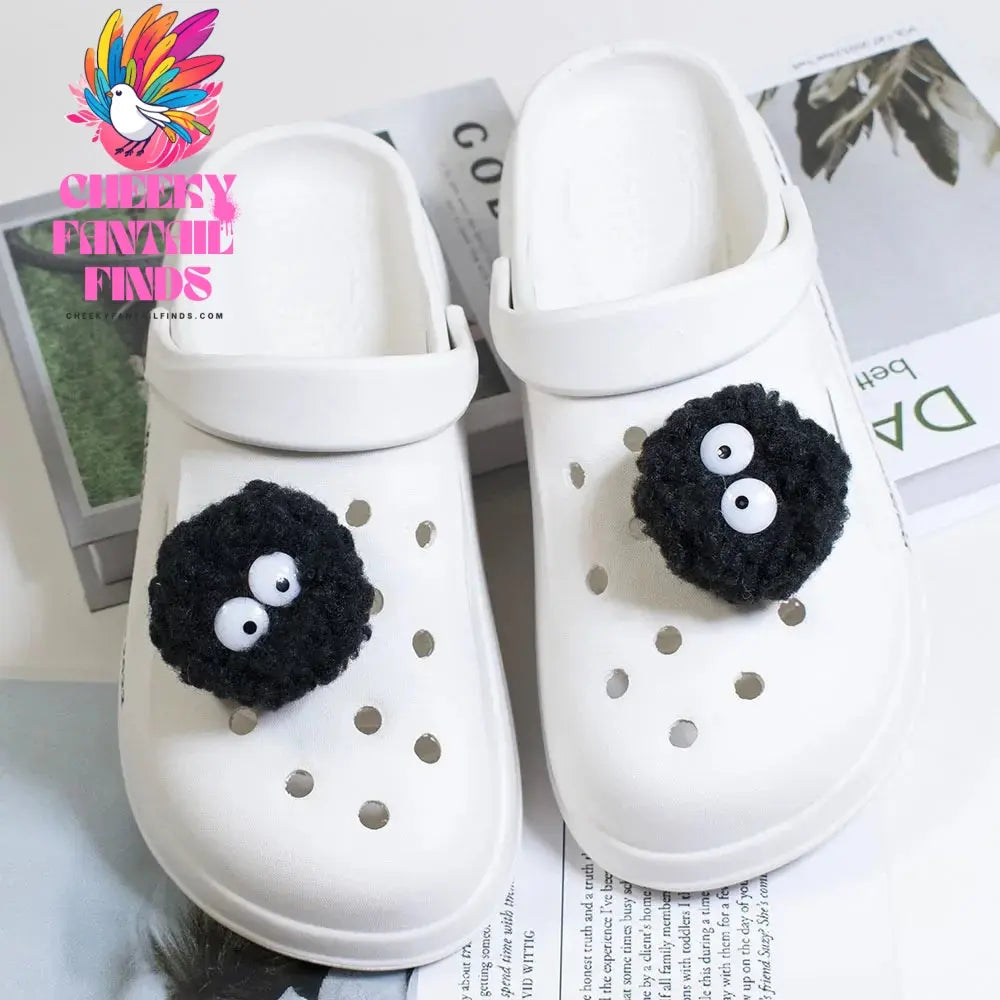 DIY Black Plush Ball Shoes Charms for Furry Ball Cute Hole Shoe Charms Designer Lovely Accessories All-match Hot Sale 2024 Cheeky Fantail Finds