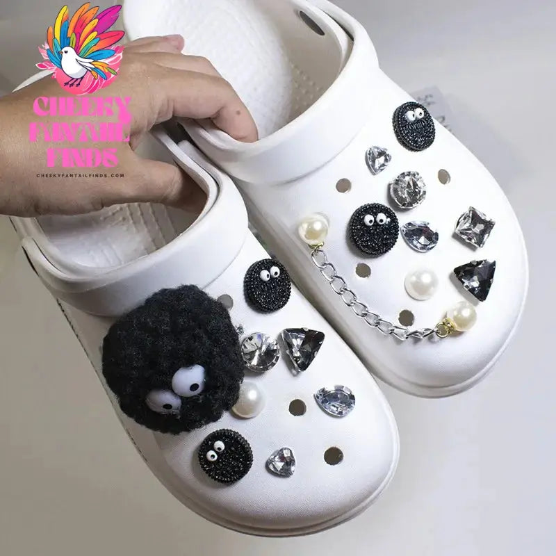 DIY Black Plush Ball Shoes Charms for Furry Ball Cute Hole Shoe Charms Designer Lovely Accessories All-match Hot Sale 2024 Cheeky Fantail Finds