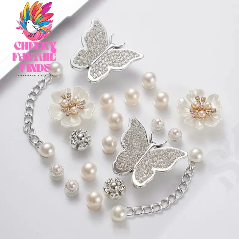 DIY Metal Fashion Set Hole Shoe Charms Accessories PVC Shoe Buckle Cute Pearl Bear Water Diamond Chain Shoes Decorations Cheeky Fantail Finds