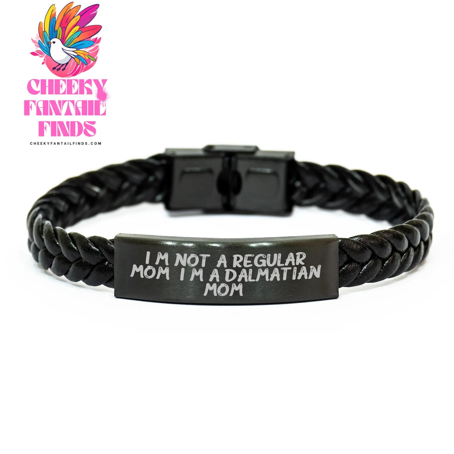 Dalmatian Dog Mom Funny Quote Interlaced Leather Bracelet Gifts for Men, Unique Father's Day Presents from Family - Image 1