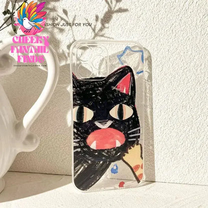 Doodle Angry Cat Case for Iphone 13 16 Pro Max 11 12 14 15 Pro Max 7 8 Plus 13 Mini XS XR SE 2022 13Pro Back Cover Clear Fundas Cheeky Fantail Finds
