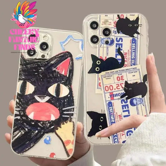 Doodle Angry Cat Case for Iphone 13 16 Pro Max 11 12 14 15 Pro Max 7 8 Plus 13 Mini XS XR SE 2022 13Pro Back Cover Clear Fundas Cheeky Fantail Finds