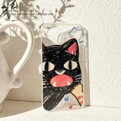 Doodle Angry Cat Case for Iphone 13 16 Pro Max 11 12 14 15 Pro Max 7 8 Plus 13 Mini XS XR SE 2022 13Pro Back Cover Clear Fundas Cheeky Fantail Finds