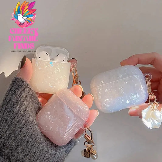Dreamy Pearl Shell Soft Case with Keychain For AirPods 4 Airpods 3 2 1 pro 2 Wireless Earphone Accessories Headphone Box Cover Cheeky Fantail Finds