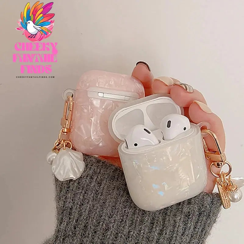 Dreamy Pearl Shell Soft Case with Keychain For AirPods 4 Airpods 3 2 1 pro 2 Wireless Earphone Accessories Headphone Box Cover Cheeky Fantail Finds