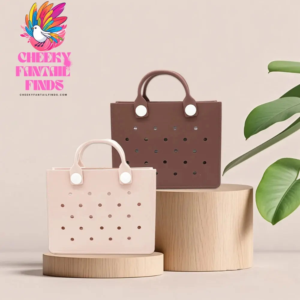 EVA Leather Solid Color Tote Bag Travel Work Waterproof Beach Bag Women Fashion Shoulder Bag Punched Outdoor Handbag Fit Charms - Cheeky Fantail Finds