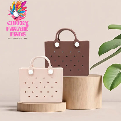 EVA Leather Solid Color Tote Bag Travel Work Waterproof Beach Bag Women Fashion Shoulder Bag Punched Outdoor Handbag Fit Charms - Cheeky Fantail Finds