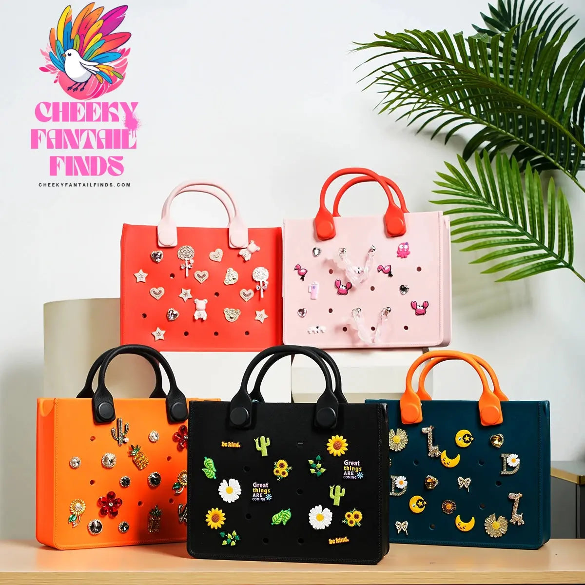 EVA Leather Solid Color Tote Bag Travel Work Waterproof Beach Bag Women Fashion Shoulder Bag Punched Outdoor Handbag Fit Charms - Cheeky Fantail Finds